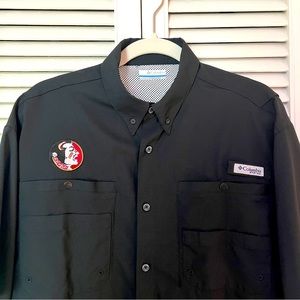 Columbia FSU, Seminoles Men’s PFG Short Sleeve Shirt, Button Down, Black, Medium